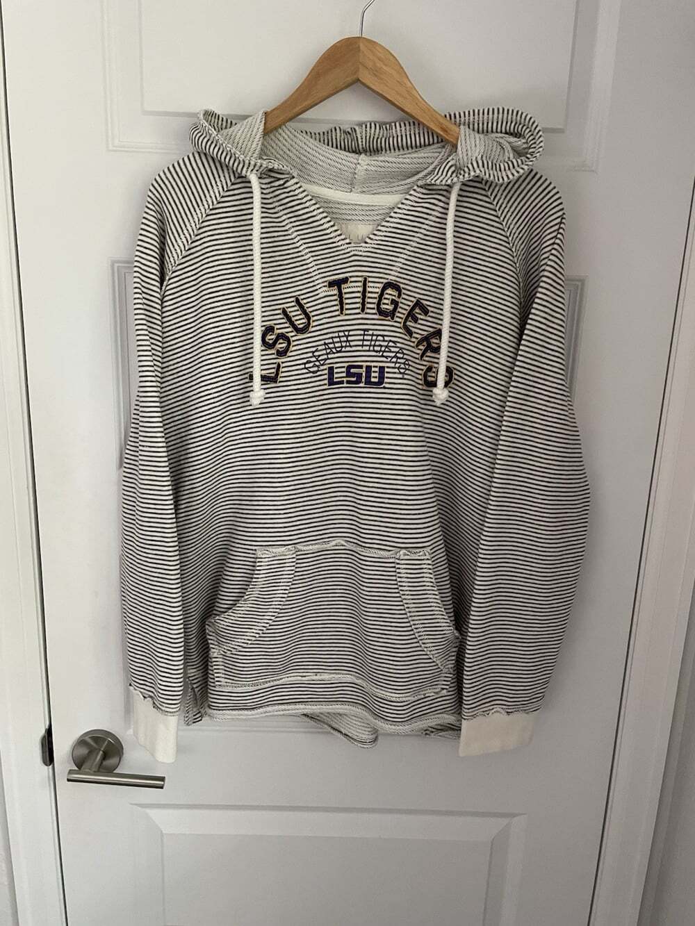LSU Tigers College Football Hoodie L Purple/Off-White Striped Louisiana State